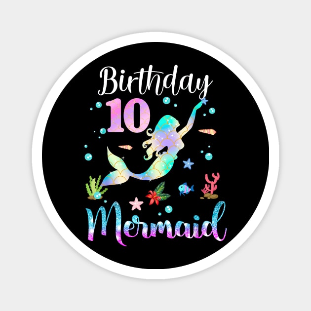 10 Years Old Birthday Mermaid Happy 10th Birthday Magnet by Vintage White Rose Bouquets